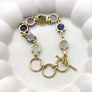 Raw Multi Gemstone Bracelet Gold Plated <b>Toggle</b> Bracelet Handmade Colorful Crystal Link Dainty Everyday Jewelry Gift for Women - Product Image 5