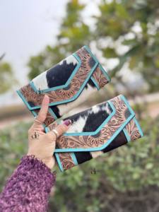 High Quality Hand Tooled Carving <b>Wallet</b> <b>Clutch</b> Stylish Cowhide Fur Leather <b>Wallet</b> Multi Uses Western Leather <b>Wallets</b> - Product Image 5