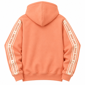 Sudadera con Capucha Unisex de Alta Calidad, Color Naranja Coral, 100% Algodón Felpa, Logotipo Personalizado, Franja Frontal, Transpirable, Secado Rápido, OEM, ODM - Product Image 3