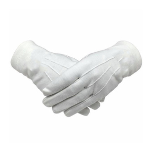 Wholesale White Full Finger Masonic Gloves Cotton Classical Style Solid Color <b>Button</b> Cuff Sew-On Embroidered - Product Image 1