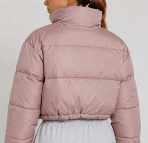 Women's Oversized Cropped Puffer Jacket – Lightweight <b>Quilted</b> Winter Coat with Stand Collar and Adjustable Hem - Product Image 2