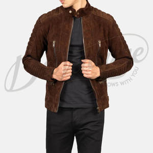 Veste de motard en cuir suédé marron chocolat pour homme, style Café Racer, épaules rembourrées, coupe ajustée, fermeture éclair, vêtement de moto - Product Image 1