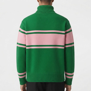 <b>Custom</b> Sorority Sweater Green Pink Turtleneck Sweater Front Embroidered Logo Striped Women's Greek Apparel Knit cardigan - Product Image 6