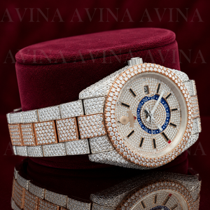 Reloj Mecánico de Lujo para Hombre, de Acero Inoxidable con Moissanita, Bicolor, GMT |   Reloj analógico de 20 mm en tono oro rosa con cristal, edición limitada - Product Image 3