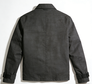 Chemise-veste en toile noire pour homme, col rabattu, simple boutonnage, style workwear, coupe classique, couleur unie, coton tissé - Product Image 2