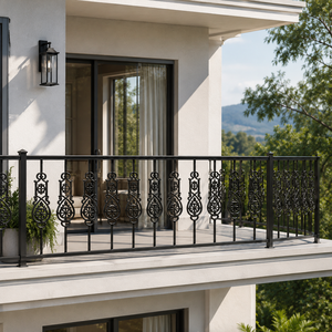 Barandilla de Balcón de Hierro Forjado Ornamental Negra, Barandilla Metálica Moderna para Terraza de Villa, Diseño de Seguridad Exterior - Product Image 3