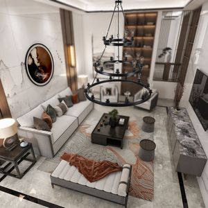 Lampadario a sospensione a 3 strati in stile industriale retrò da 45 pollici, modello 27 luci nere stile rustico - Product Image 5