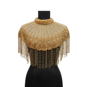 Cape d'épaule perlée dorée pour femme, col montant, franges, broderie, accessoire de mode pour robe de soirée et de mariée - Product Image 1