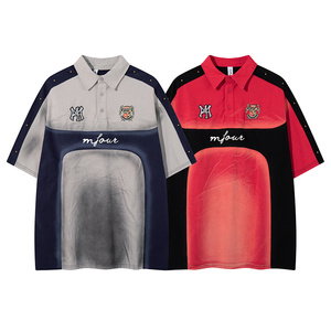 Vente en gros de polos personnalisés pour hommes, style vintage, dégradé, manches courtes, streetwear, <span class=keywords><strong>t</strong></span>-<span class=keywords><strong>shirt</strong></span> surdimensionné avec broderie - Product Image 1