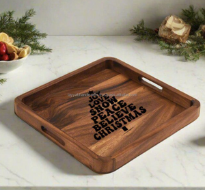 ถาดเสิร์ฟอาหารไม้เนื้อแข็งธรรมชาติถาดสี่เหลี่ยมสำหรับตกแต่งห้องครัวบาร์กาแฟปาร์ตี้สำหรับเขียง - Product Image 3