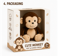 Boneka Monyet Plushie Bordir, Mainan Lembut Isi Kapas PP, Lapisan Bulu Kelinci, Merek Divyas untuk Anak Usia 2-13 Tahun