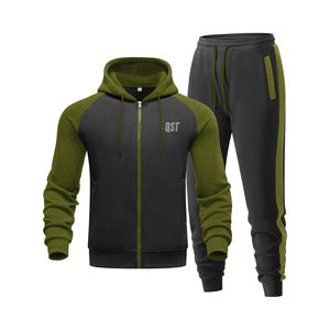 Ensemble de survêtement unisexe QST imprimé et respirant 2 pièces avec sweat à capuche zippé, tenue de sport décontractée avec poches, personnalisable OEM - Product Image 1