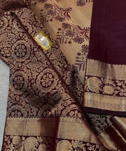 Sari tradicional indio de seda con estampado floral y borde para bodas, sari largo hasta el suelo para mujer - Product Image 4
