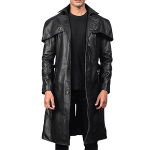 Men's Back Faux Leather Trench Coat <b>Gothic</b> Western Long Straight Cut Coat Streetwear 2026 - Product Image 2
