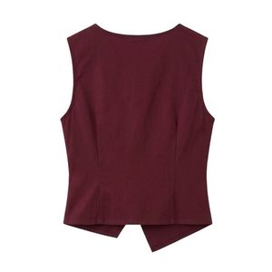 Chemisier de luxe bordeaux personnalisé pour femme, sans manches, à encolure en V, drapé, asymétrique, chic et élégant pour les occasions formelles et les soirées. - Product Image 3