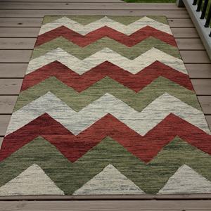 Tapis Chevron en laine tuftée à la main, à boucles, écologique, antidérapant, moderne, motif géométrique en zigzag, couleur sauge terre cuite - Product Image 4