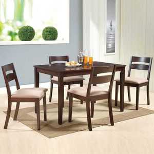 Modern Solid Wood 4 Seater <b>Dining</b> Table Set with Upholstered <b>Chairs</b> Rectangular Minimalist Handmade <b>Dining</b> Room Furniture - Product Image 1