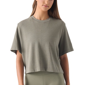 Camisetas Cortas de Punto Personalizadas para Mujer, Camisetas de Algodón Lisas, Holgadas, Sexys para Mujer - Product Image 1