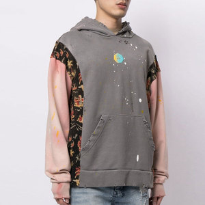 Custom Vintage Oversized Heavyweight Distressed <b>Pullover</b> Hoodie <b>Men</b> Streetwear Cut Collar Ripped 100% Cotton Hoodies - Product Image 3