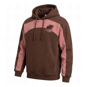 Sweat-shirt à capuche pour homme, couleur marron, blocs de couleurs, manches raglan, poche kangourou, logo basketball - Product Image 3