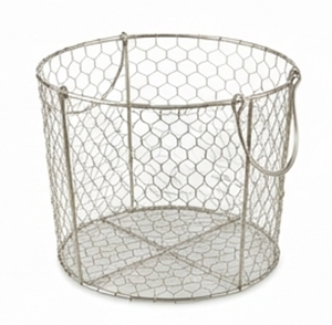 Panier de rangement en fil métallique fait main, forme ronde avec poignées, style rustique, conteneur multi-usages pour l'organisation - Product Image 1