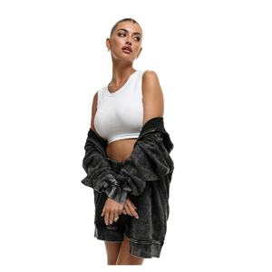 Automne femme survêtement ensemble 100% coton personnalisation à capuche surdimensionné lavage à l'acide sweat court deux pièces ensemble - Product Image 2