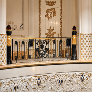 Luxury Black Gold Wrought Iron Stair <b>Railing</b> Ornate Balcony Balustrade Marble Villa Palace Hotel Handrail Design Supplier - Product Image 3