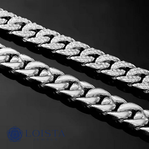 Men's 925 Silver Rhodium Plated <b>Moissanite</b> Cuban Chain <b>Necklace</b> Round Brilliant Cut Channel Setting Hiphop Style Everyday Wear - Product Image 2