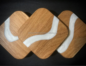 Promotional Walnut Wooden Resin <b>Coaster</b> Set Customizable Square Epoxy Wood <b>Drink</b> Mat Pad Eco-Friendly Modern 4-inch - Product Image 1