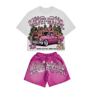 Conjunto de Camiseta de Manga Corta y Pantalones Cortos con Estampado Gráfico Vintage Personalizado, Diseño Y2K Streetwear Sunset Society, Conjunto de Dos Piezas - Product Image 6
