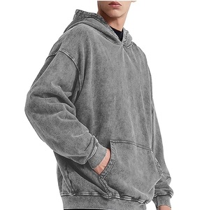 High Quality Custom Acid Wash Hoodie Heavyweight Stone Washed Drop Shoulder <b>Thick</b> Hooded With Kangaroo Pocket For Men Breathable - Product Image 5