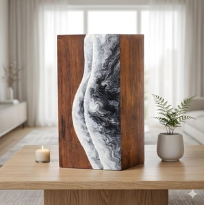 Grey Wooden Urn for Ashes Marble Resin Cremation Urn Grey Wood & Marble Resin Ashes Urn Grey Wooden Cremation Keepsake - Product Image 4
