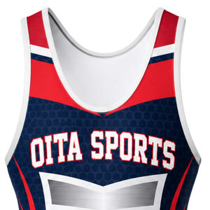 Men Navy Blue Red Sublimated Wrestling Singlet Polyester <b>Athletic</b> Sports Uniform Sleeveless Competition Training Match Wear - Product Image 4