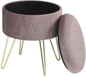 Pouf de rangement en velours gris foncé moderne confortable Pouf pied en acier doré repose-pieds rembourré amovible Pouf salon - Product Image 3