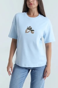 Camiseta Informal Blanca para Mujer, Corte Regular, Decoración con Logotipo, Manga Corta, Cuello Alto, 100% Algodón Jersey, Secado Rápido, Transpirable - Product Image 3