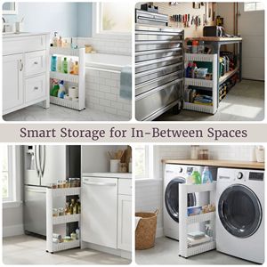 3-Tier Plastic Rolling <b>Storage</b> Cart for Kitchen <b>Laundry</b> Bathroom and Living Room-White - Product Image 4