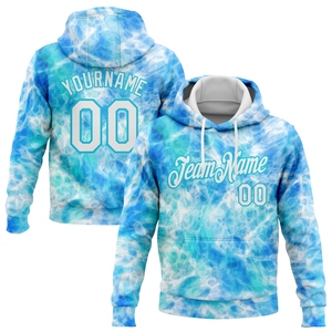 Sudadera con Capucha Deportiva de Estilo Abstracto 3D en Blanco y Azul Cielo, con Diseño Personalizado y Teñido Anudado, Venta Directa de Fábrica - Product Image 1