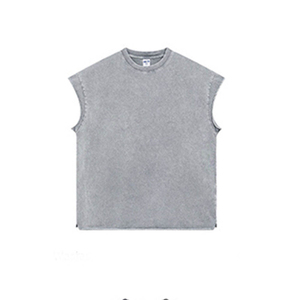 เสื้อยืดแขนกุดทรงโอเวอร์ไซส์สำหรับผู้ชาย ทรงบ็อกซี่ สกรีนโลโก้ได้ สไตล์วินเทจ ล้างสีแบบแอซิดวอช เสื้อกล้ามขายส่ง ผ้าฝ้ายคุณภาพสูง เสื้อยืดไซส์ใหญ่พิเศษ - Product Image 3