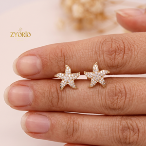 Pendientes de Estrella de Mar con Micro Pavé de Diamantes Cultivados en Laboratorio en Oro de 14K de Zyorio Jewels - Joyería de Boda Inspirada en el Océano para Mujer - Product Image 3