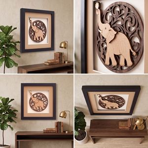 Décoration murale en bois en forme d'éléphant, sculpture 3D, design Feng Shui pour le salon, décoration de la maison - Product Image 4