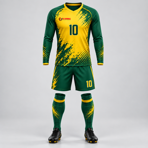 Maillot de football sublimé vert et jaune pour homme, manches longues, anti-transpiration, coupe athlétique, toutes saisons, uniforme adulte, vente en gros - Product Image 1