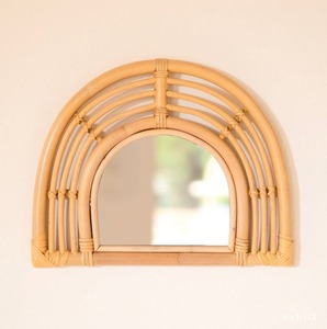 หวายธรรมชาติแต่งหน้ากระจกโต๊ะเครื่องแป้งกระจกตกแต่งกระจกโค้ง - Product Image 2