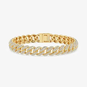 Pulsera de Cadena Cubana con Diamantes Redondos Creados en Laboratorio, Bañada en Oro, Brillante, Ideal para Regalo y Fiestas, Venta al por Mayor - Product Image 5