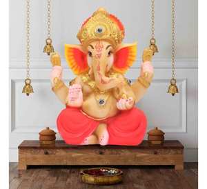 Murti tradicional de Ganpati en pose de meditación sentado para el templo del hogar - Uso espiritual artístico y ecológico para pooja - Product Image 1