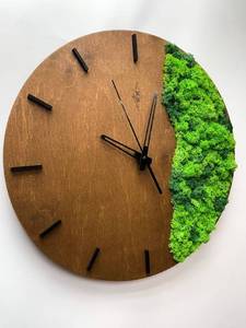 Reloj de pared de musgo, hecho a mano, con números romanos, decoración de pared de madera natural, redondo, analógico, de cuarzo, silencioso, para sala de estar - Product Image 6