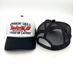 หมวกแก๊ป Workin Like A Sicko Trucker สีขาวดำ ตาข่ายปักโลโก้ สไตล์ลำลอง ปรับขนาดได้ 6 แผง สำหรับผู้ใหญ่ทุกเพศ - Product Image 2
