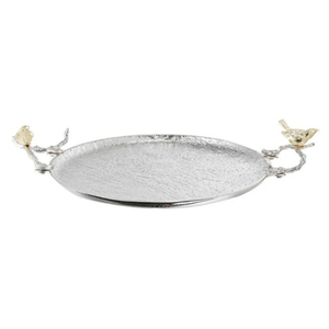 Bandeja de Servicio Redonda de Lujo para Fiestas y Cenas en Casa, Bandeja para Catering con Asa Decorada con Aves, al Mejor Precio - Product Image 1