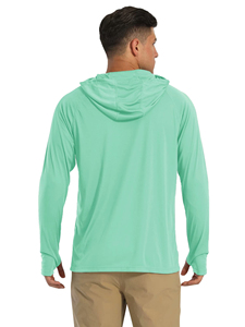 เสื้อยืดตกปลาผู้ชายสีพื้นแบบมีฮู้ด ป้องกันแสงแดด UPF 50+ แขนยาว เสื้อกีฬาตกปลา ป้องกันผื่นแดง - Product Image 3