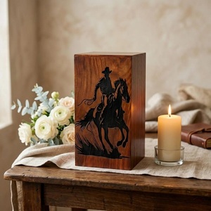 Engraved Western Cowboy Wooden Cremation Urn Eco-Friendly Durable Design-Rustic Rosewood <b>Memorial</b> <b>Box</b> 220 Cubic Inch Capacity - Product Image 3