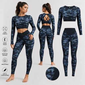 Conjunto Deportivo de 2 Piezas para Mujer, Venta al Por Mayor 2026, Top Corto de Manga Larga Ligero, Leggings de Cintura Alta, Transpirable, para Yoga y Fitness - Product Image 5